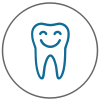 Blue tooth icon with happy smile face inside circle outline